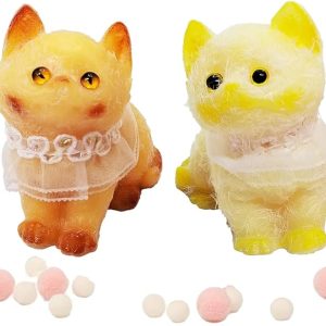 Cute DIY Cat Squeeze Toy - Hyperreal Kawaii Simulation, Soft Silicone Sensory Toys for Kids & Adults,  Stress Relief Gift for Cat Lovers (Yellow & Orange)