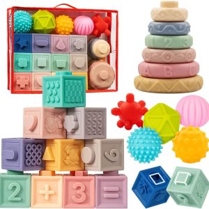 Baby Toys 6-12 Months, Montessori Toys for Babies 6-12 Months, Incl Stacking Building Blocks & Soft Infant Teething Toys & Sensory Balls for Toddlers 0-3-6-9-12 Months