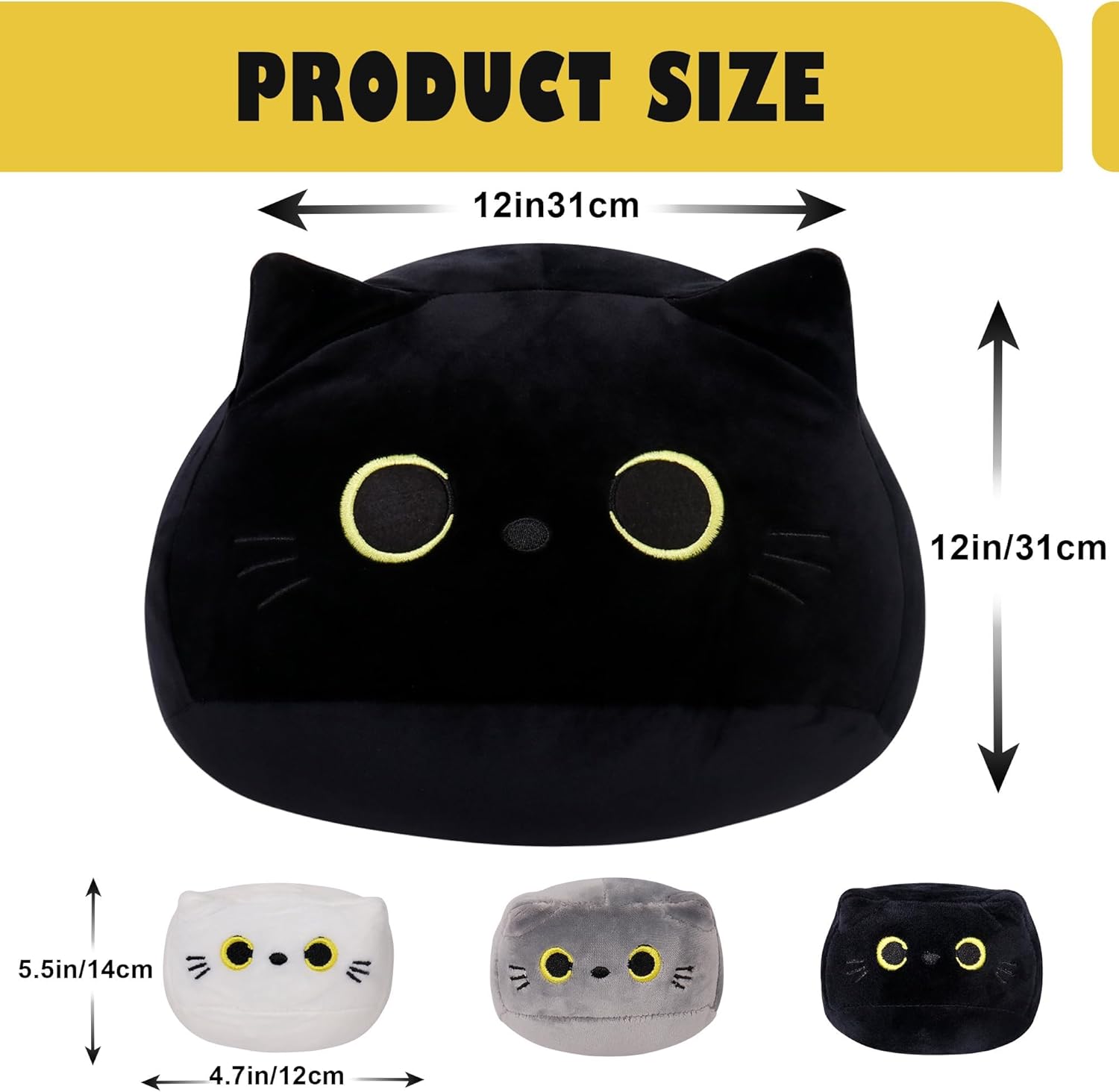 4PCs Black Cat Plush Toy 16'' Black Cat Pillow with 3 Babies, 3D Black Cat Plushies Pillow Baby Cute Plush Toys Shape Cat Design Sofa Fat Pillow Gifts for Boys Girls - Image 2