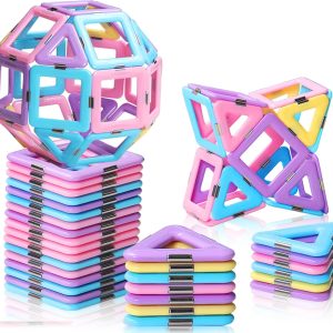 Magnetic Tiles Toddler Toys for 3 4 5 6 7 8 Year Old Girls, Macaron Building Blocks Basic Set for Kids Age 3-5, Magnet  Sensory Montessori Toys for Kids Age 3-6, Birthday Gifts Ideas for Girls 2-4