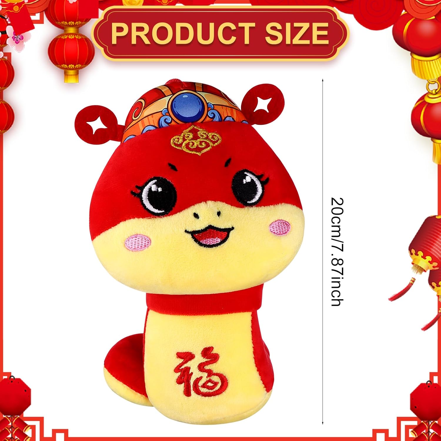 20 CM Chinese New Year Plush Snake Animals Year of The Snake Stuffed Mascot Doll Snake Plush Toys Chinese Zodiac Snake Decor for Spring Festival Lunar New Year Gifts Blessing Souvenir - Image 2
