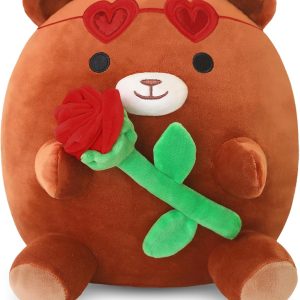 Bear Stuffed Animal Toy Lovely Rose Bear Plushie Soft Bear Plush Pillows Cartoon Bear Stuffed Doll Gifts for Valentine's Day (Rose Bear, 10 inch)