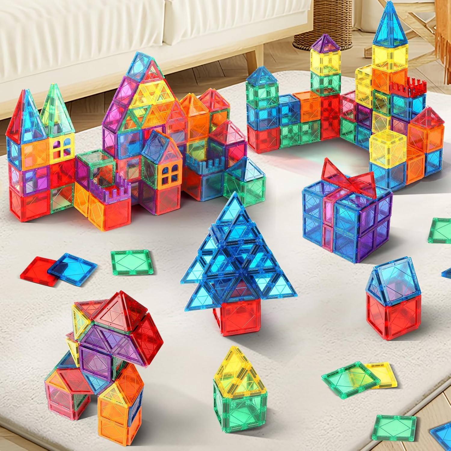 100PCS Magnetic Tiles Kids Toys - Magnetic Building Blocks Magnet Building Set Preschool Learning Magnet Toys for Kids Ages 3-5 4-8, Sensory Montessori Toys for Toddlers 3+ Year Old Boys Girls - Image 2